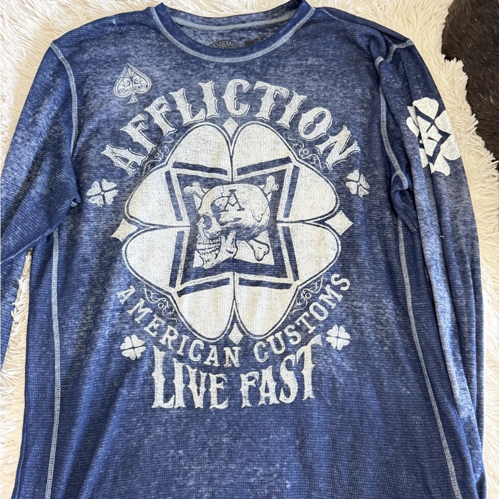 Affliction Blue and Silver Long Sleeve Tee